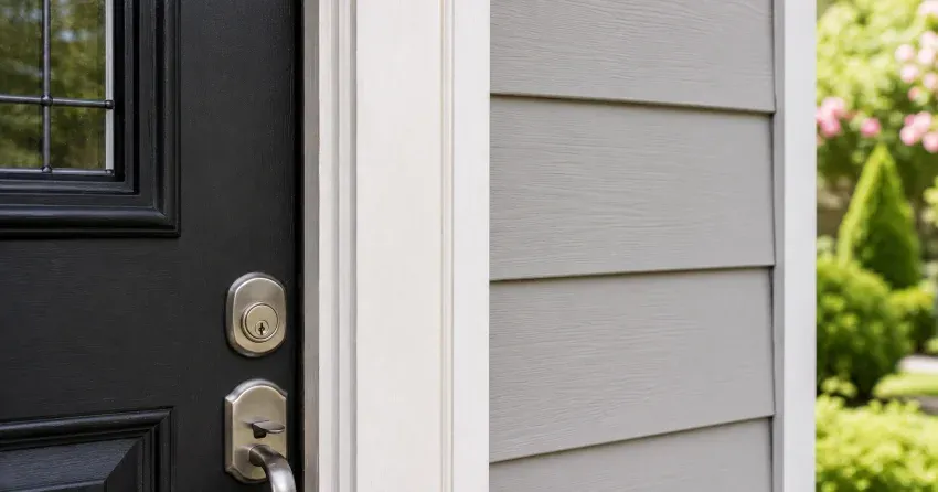 technician inspecting door jamb behind cracked casing in Chippawa Park, Welland home