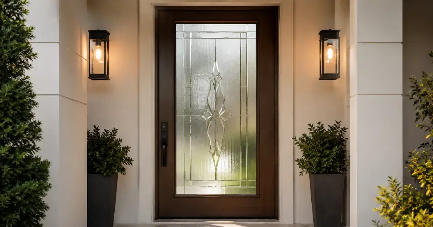 decorative frosted glass panel installed in a front door in Ontario Road, Welland