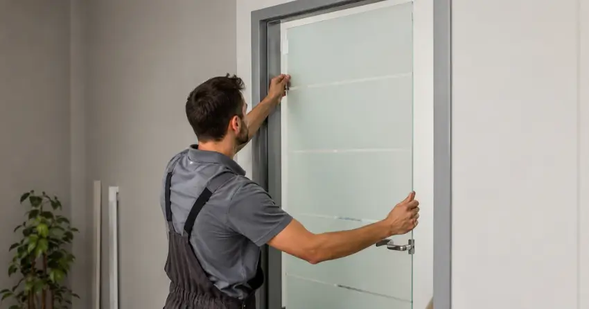 frosted glass interior door panel installation in Ontario Road, Welland