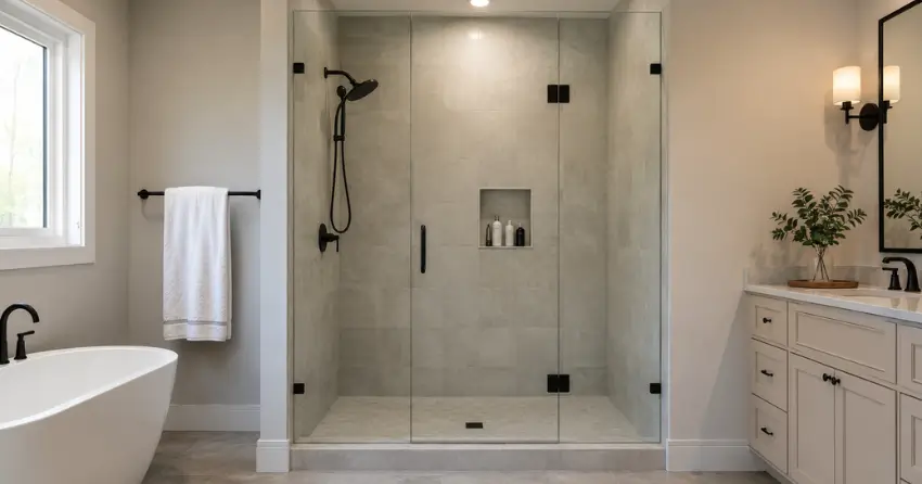 new frameless glass shower door installed in Crowland, Welland