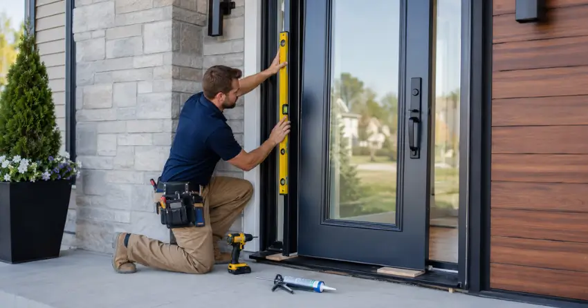 glass outside door installation with energy-efficient double-pane glazing in Central Welland, Welland