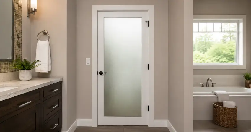 frosted glass panel bathroom door installed in a Ontario Road, Welland home