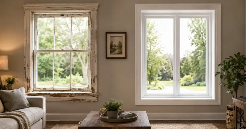 side by side comparison of old and new window in Welland
